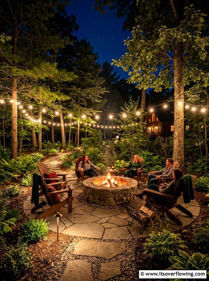 Fire pit area lighting - 25 backyard decorating ideas with holiday lights