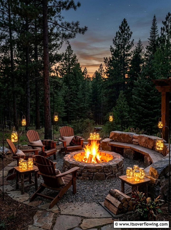 Fire pit area mason jar lighting - 25 garden ideas with mason jar lanterns