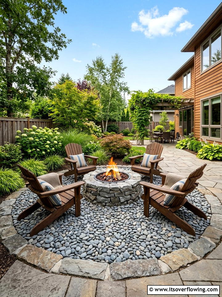 Fire pit area rock border - 25 garden design ideas with dry creek beds