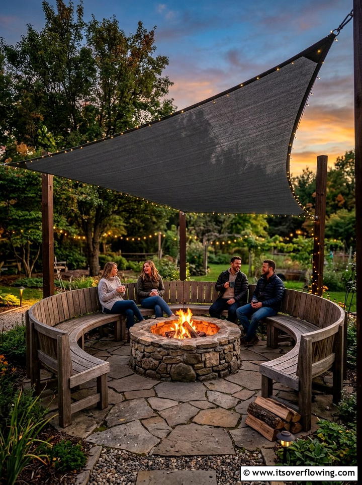 Fire pit area shade sail - 25 garden decor ideas with shade sails