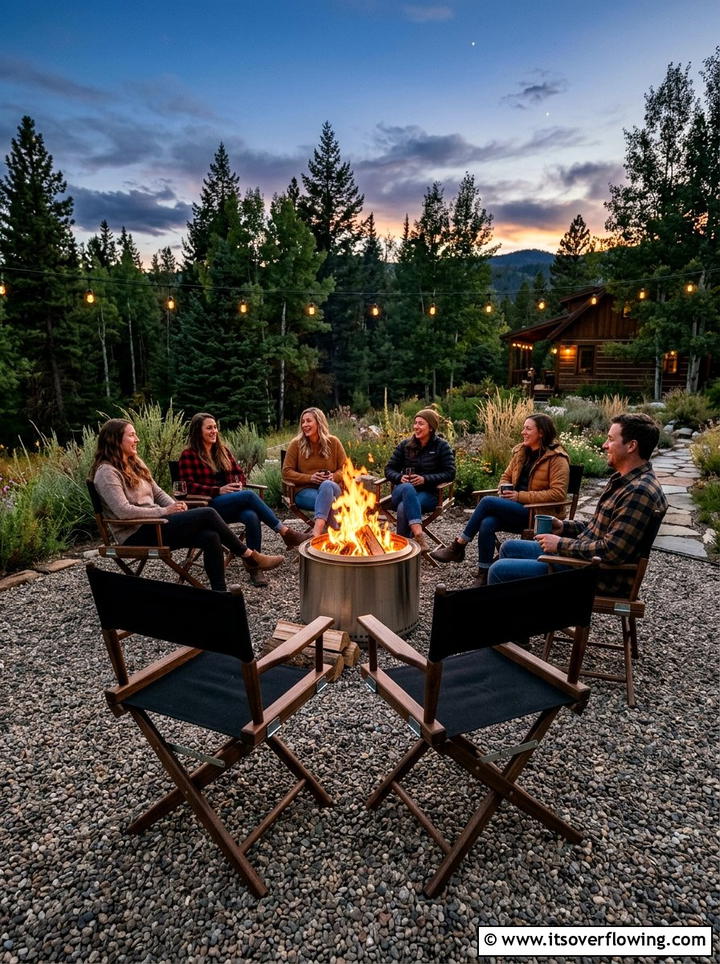 Fire pit area with canvas chairs - 25 small garden ideas with foldable seating