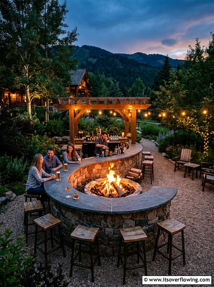 Fire pit bar - 25 backyard ideas with bar area