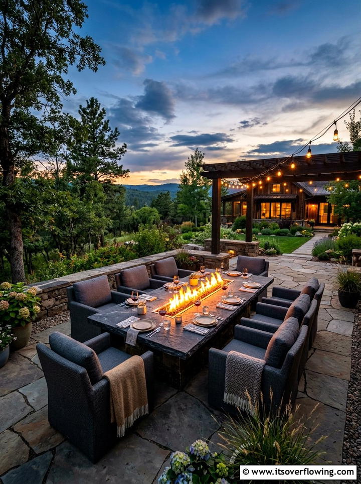 Fire pit dining area - 25 creative garden ideas with outdoor dining spaces