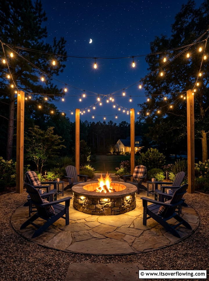Fire pit lights - 25 backyard decorating ideas with hanging lights