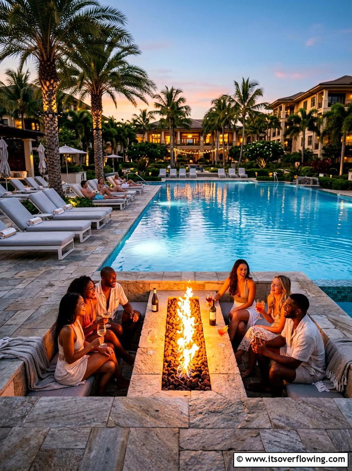 Fire pit near swimming pool - 25 garden ideas with fire pit