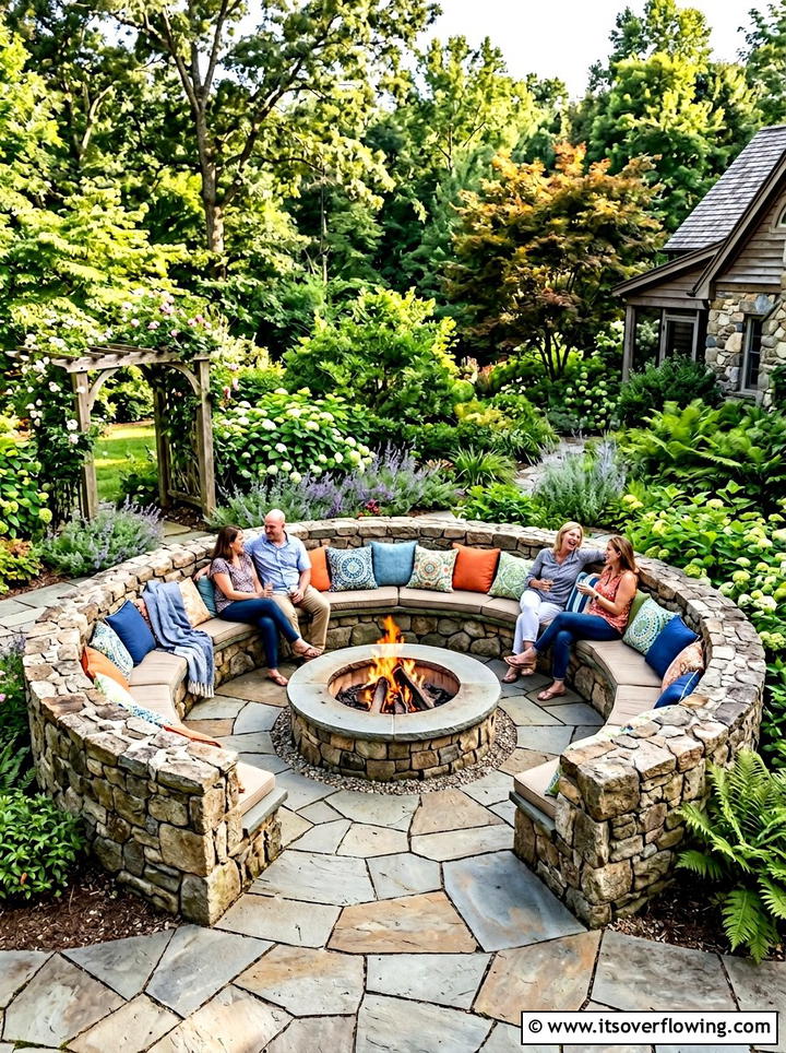 Fire pit with curved bench - 25 garden ideas with fire pit
