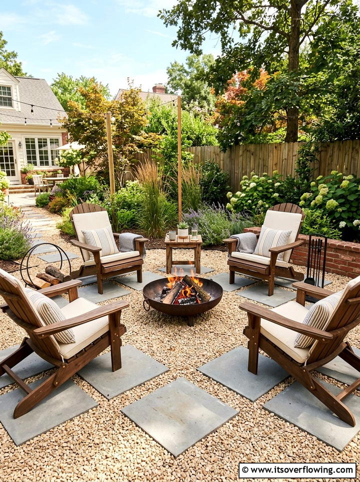 Fire pit with gravel and pavers - 25 garden ideas with fire pit