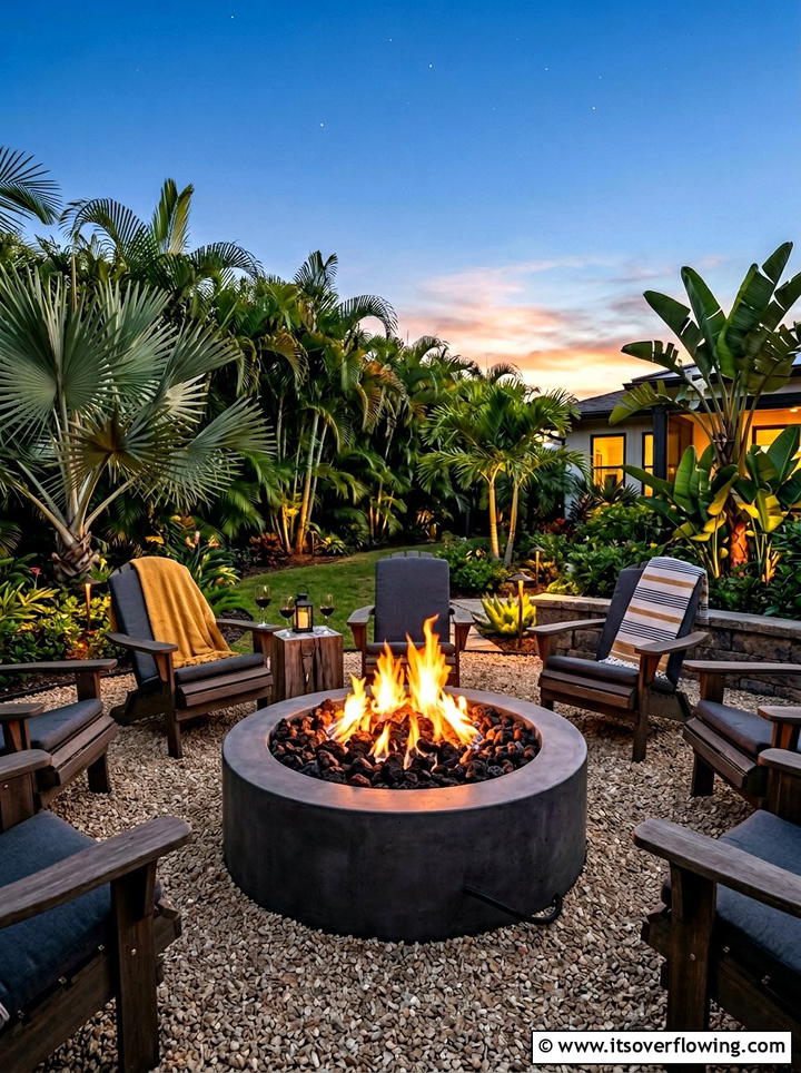 Fire pit with lava rocks - 25 backyard decorating ideas with tropical accents