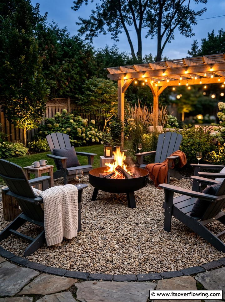 Fire pit with pebble base - 25 garden decor ideas with pebble accents