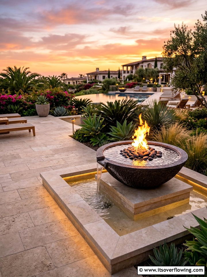 Fire water bowl feature - 25 backyard decorating ideas with water bowls