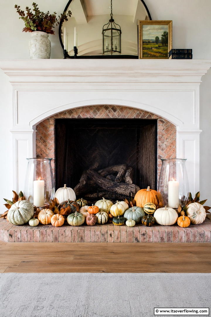 Fireplace Hearth Autumn Arrangement - 50 Fall Decor Ideas for A Cozy Seasonal Refresh at Home
