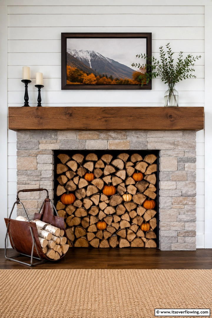 Firewood Stack Display - 50 Fall Fireplace Decor Ideas to Warm Autumn Gatherings