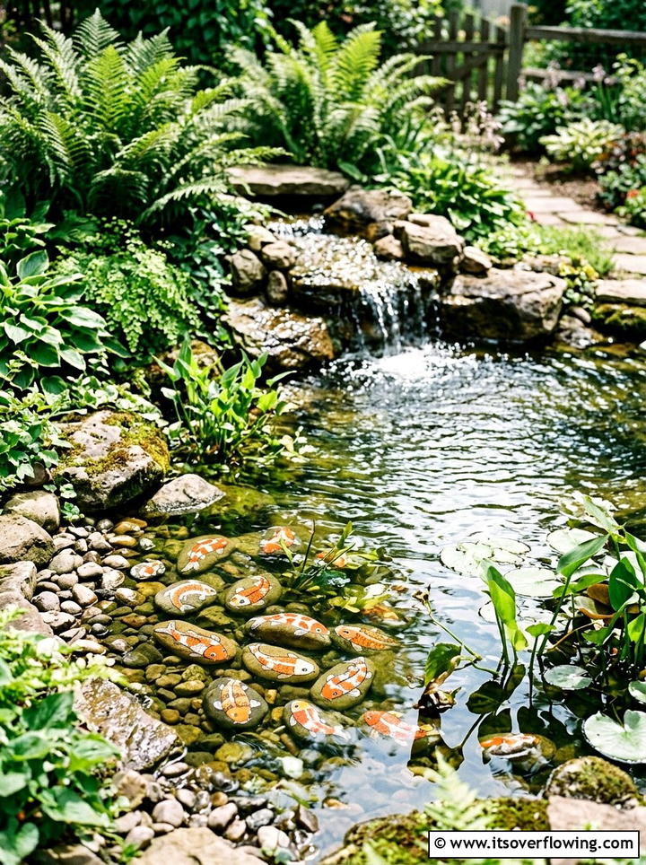 Fish pond rock decor - 25 garden decor ideas with painted rocks
