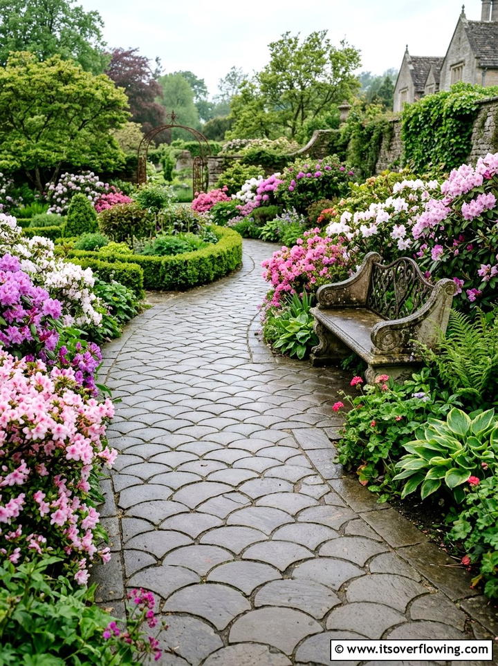 Fish scale stone pattern - 25 garden ideas with pebble mosaics