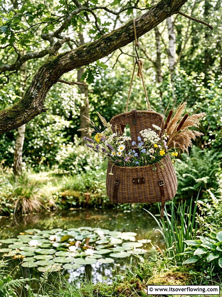 Fishing Basket Garden Decor - 25 recycled garden ideas with baskets
