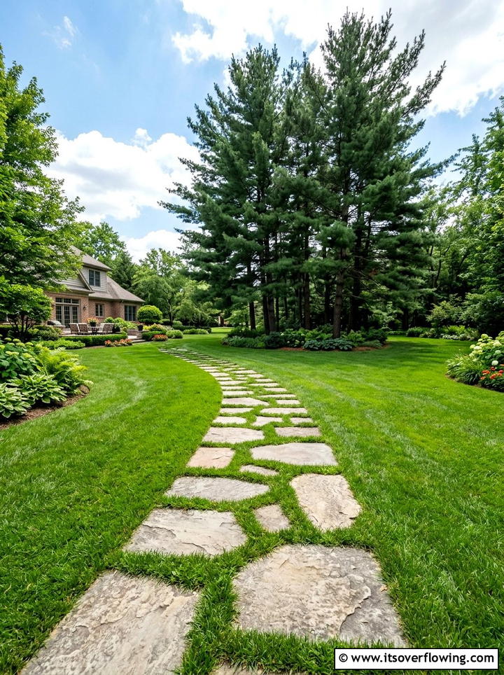 Flagstone And Grass Walkway - 25 backyard decorating ideas with stepping stones