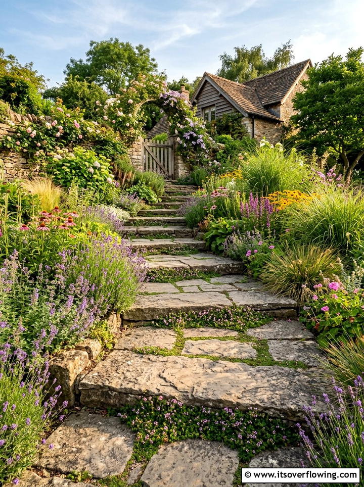 Flagstone Garden Path - 25 backyard ideas with steps