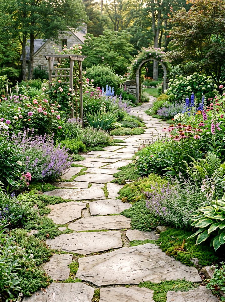 Flagstone Garden Walkway - 25 backyard decorating ideas with boho accents