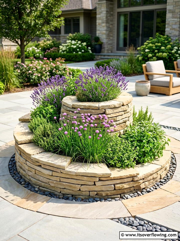 Flagstone Herb Spiral - 25 creative garden ideas with spiral herb beds