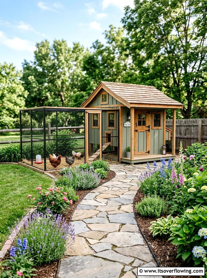 Flagstone Path Chicken Coop - 25 creative garden ideas with chicken coop gardens