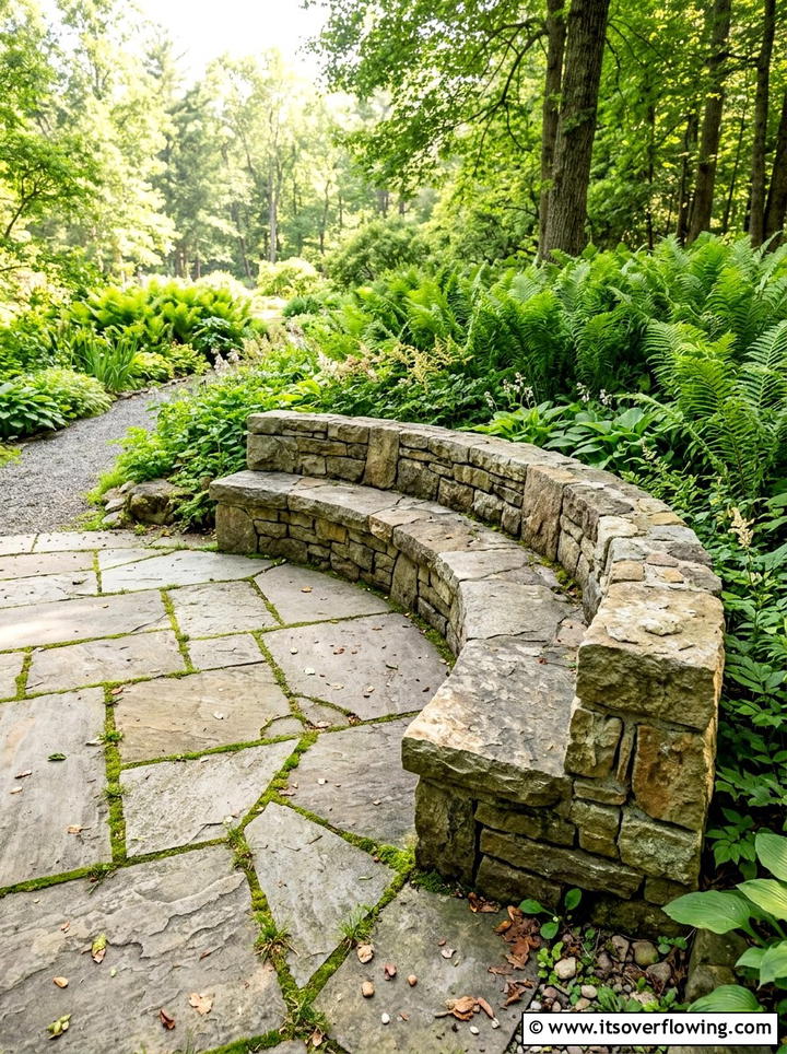 Flagstone Patio Bench - 25 backyard ideas with built in seating