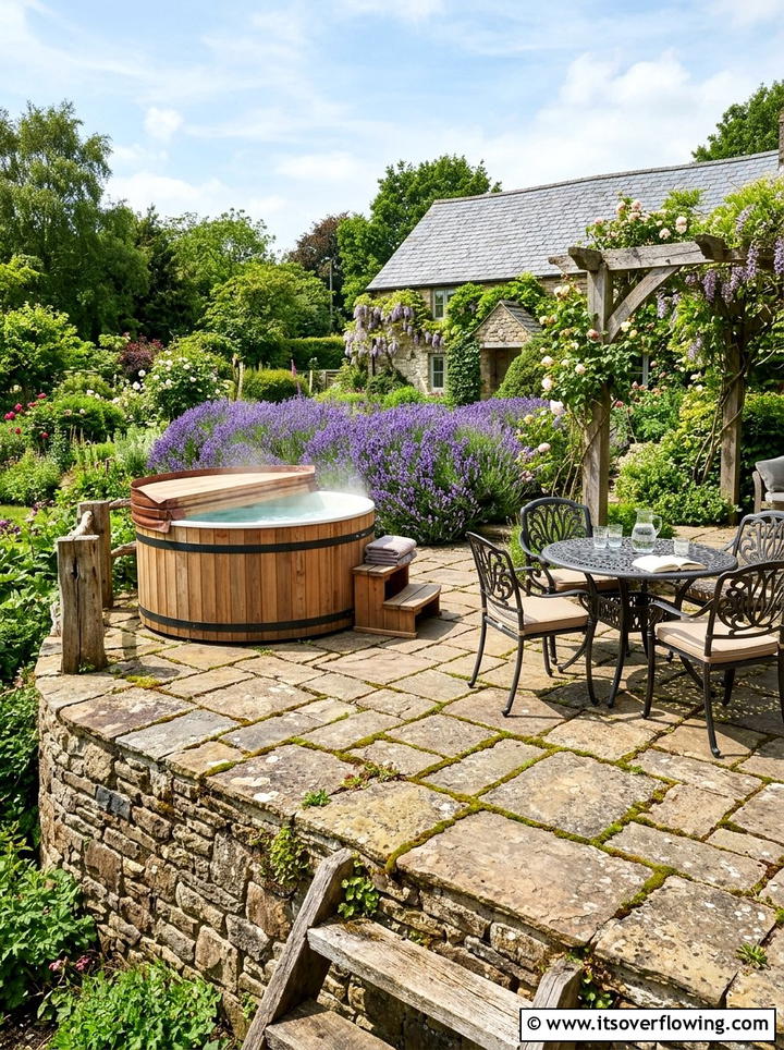 Flagstone Patio With Hot Tub - 25 backyard ideas with hot tub