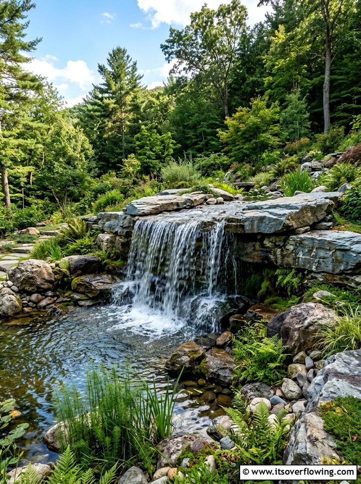 Flagstone Slab Waterfall - 25 garden ideas with waterfall