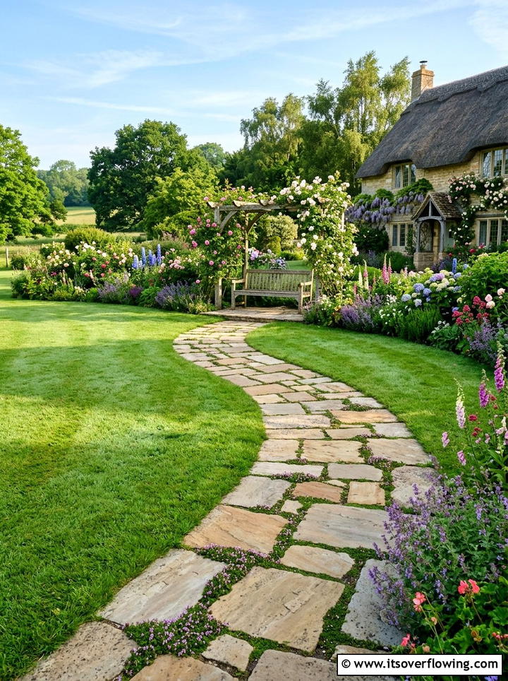 Flagstone Walkway Path - 25 backyard ideas for flat yards