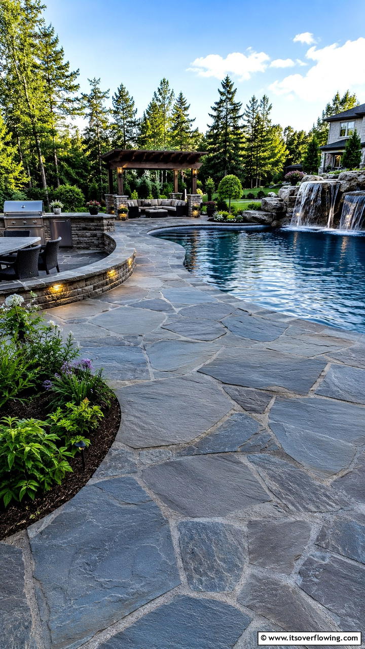 Flagstone Walkways for Organic Elegance - 20 Pool Walkway Ideas for a Stunning Backyard