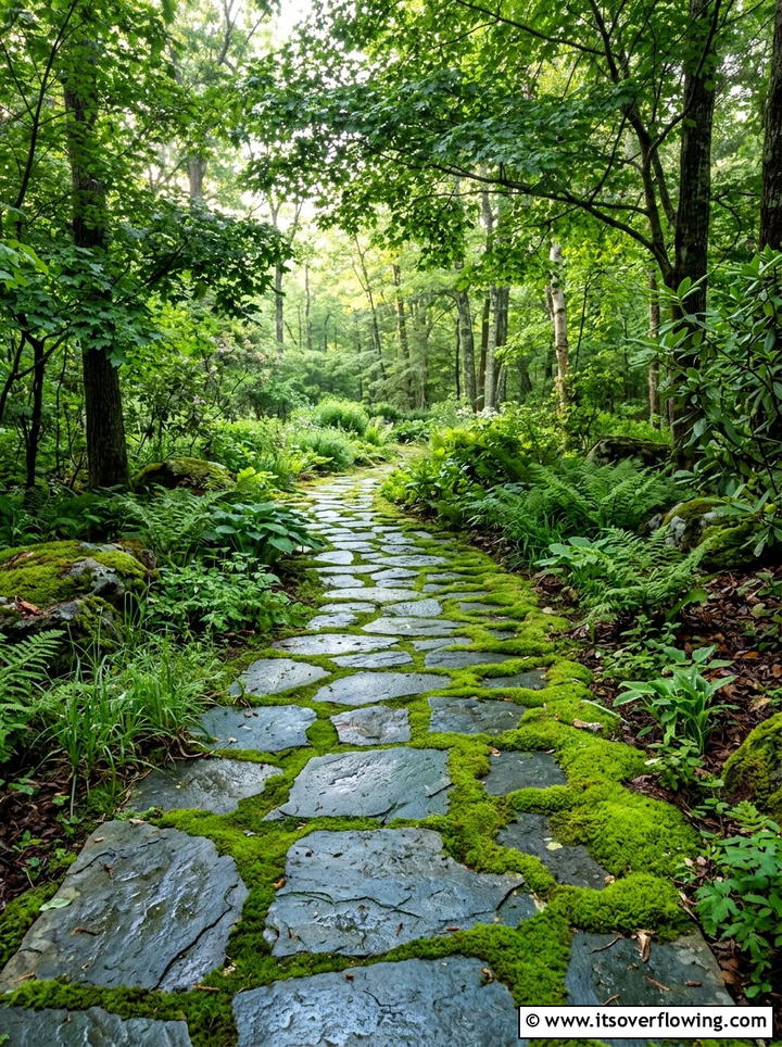 Flagstone and moss - 25 backyard ideas with pathways