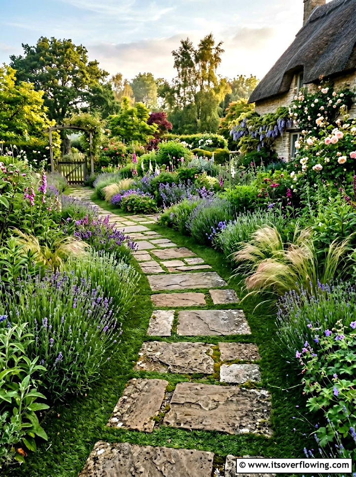 Flagstone and turf path - 25 backyard ideas with artificial turf