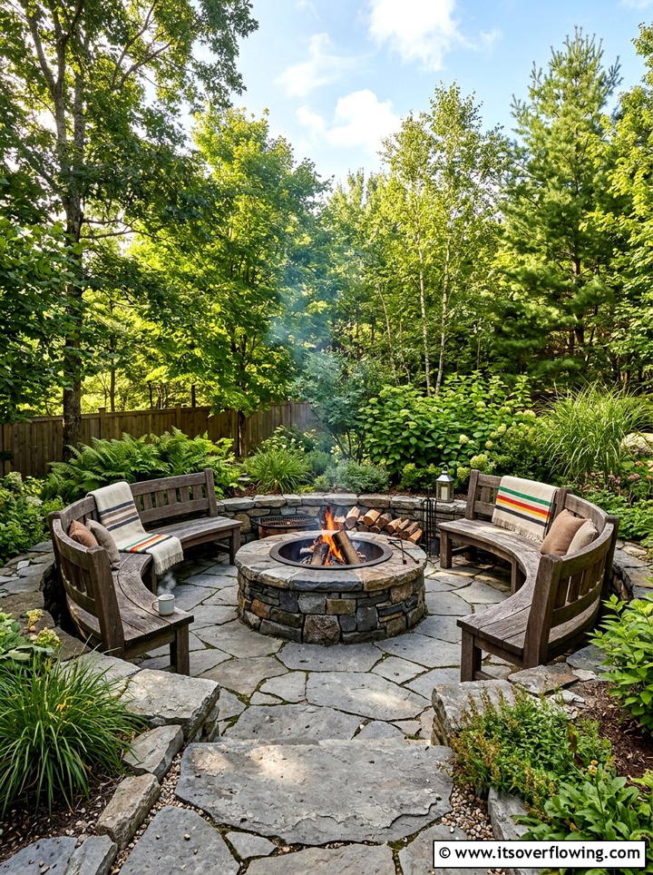 Flagstone fire nook - 25 backyard ideas with cozy corner
