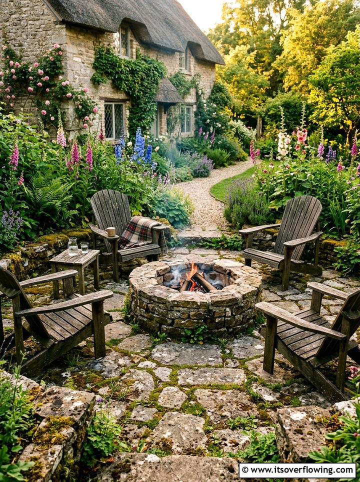 Flagstone fire pit patio - 25 garden ideas with fire pit