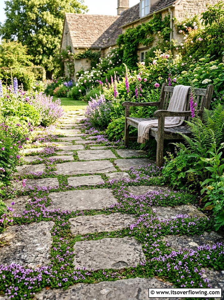 Flagstone path with creeping thyme - 25 creative garden ideas with secret pathways