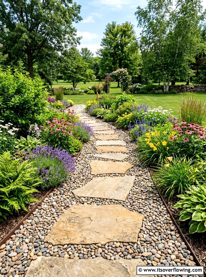 Flagstone path with river rock - 25 garden design ideas with dry creek beds