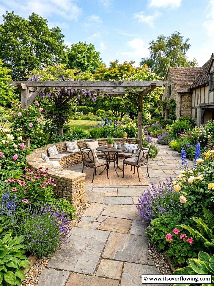 Flagstone patio seating - 25 backyard ideas with stone seating