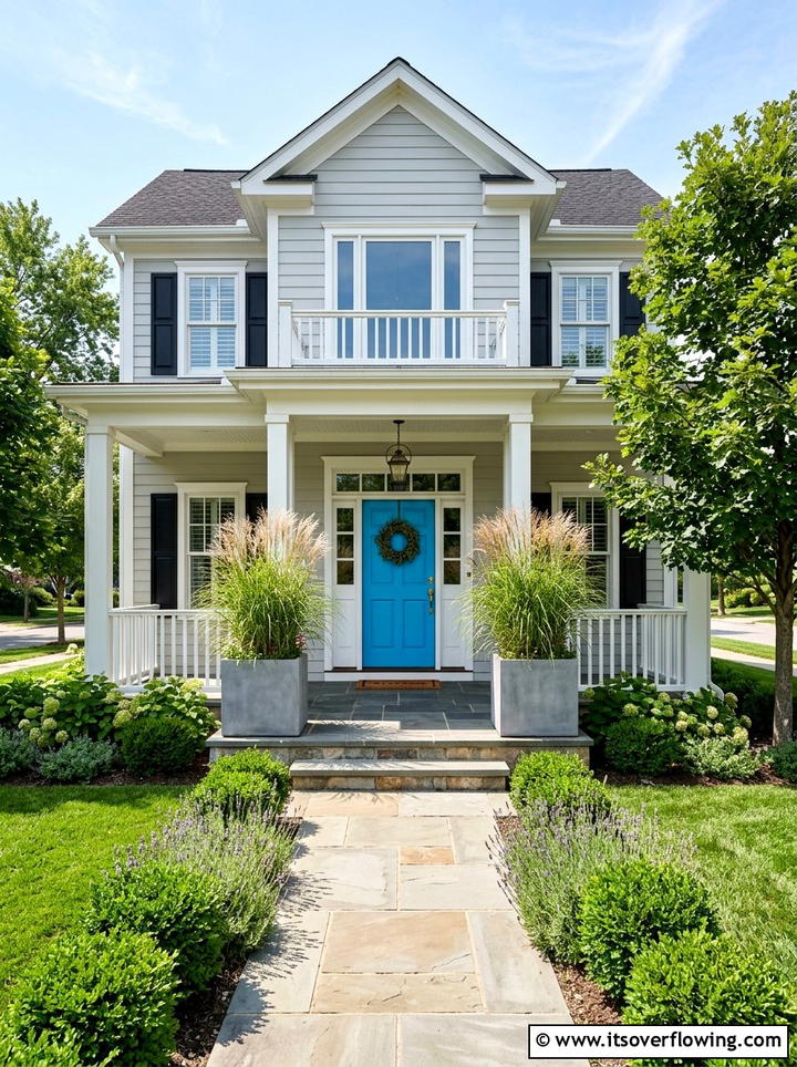 Flanking Front Door Planters - 25 front porch ideas with concrete planters