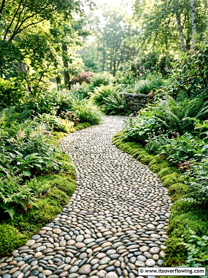 Flat Pebble Walkway - 25 recycled garden ideas with pebbles
