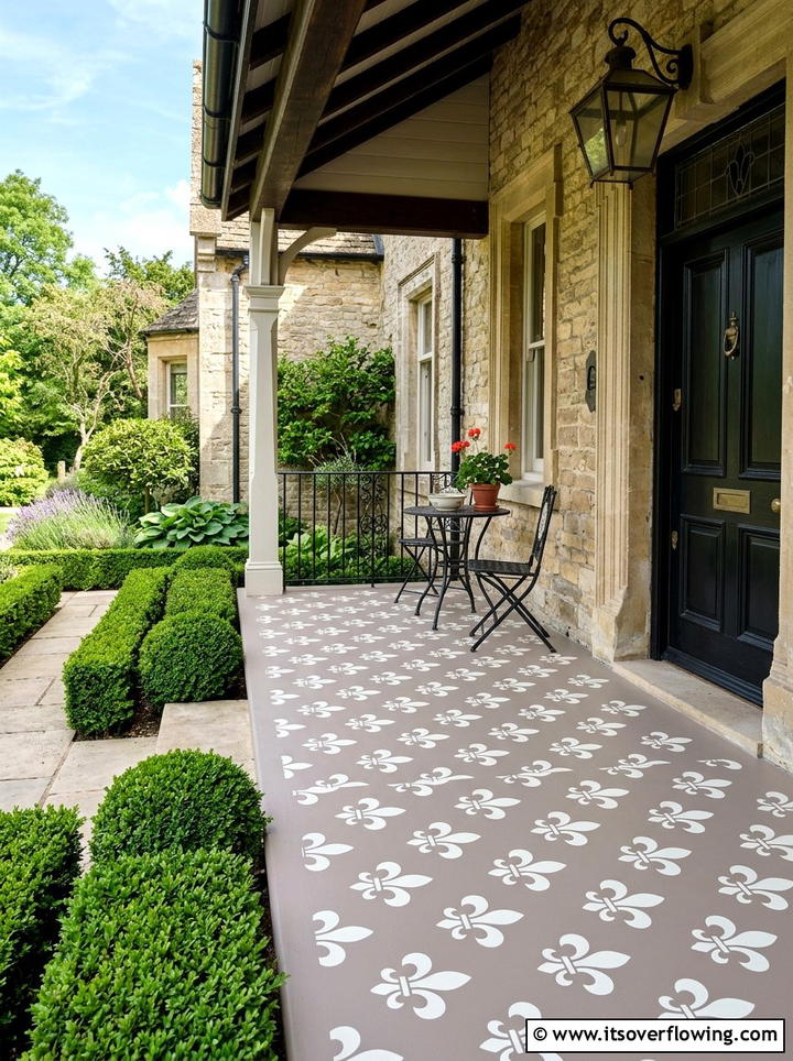 Fleur De Lis Pattern - 25 front porch ideas with stenciled floor