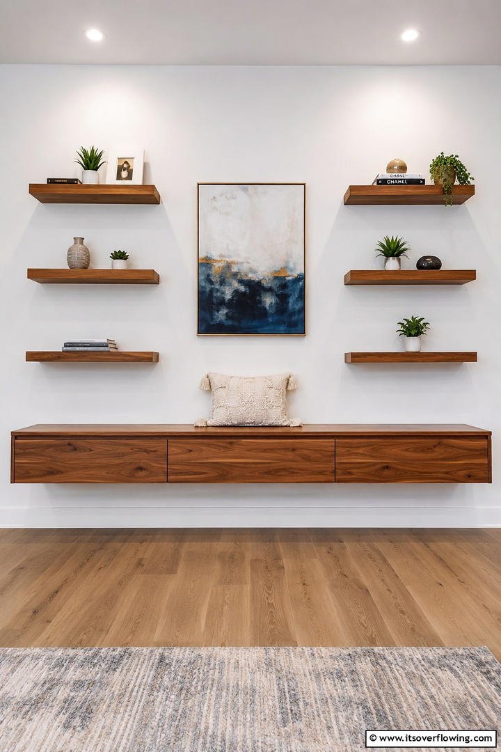 Floating Bench with Shelves - 30 Functional Mudroom Bench Ideas for Organized Entryways