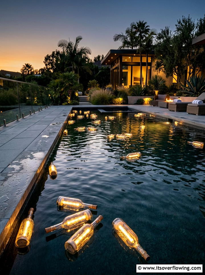 Floating Bottle Pool Light - 25 garden ideas with bottle lights