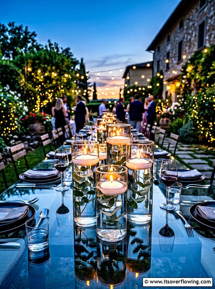 Floating Candle Jar Centerpiece - 25 garden decor ideas with mason jars