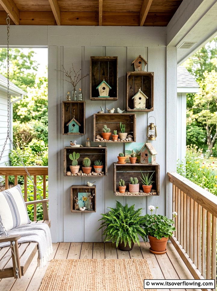Floating Crate Wall Decor - 25 front porch ideas with crate decor