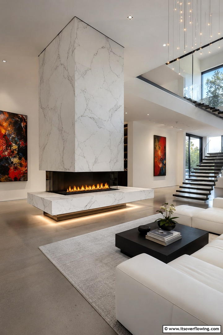 Floating Marble Fireplaces - 25 Elegant Marble Fireplace Ideas for a Luxurious Look