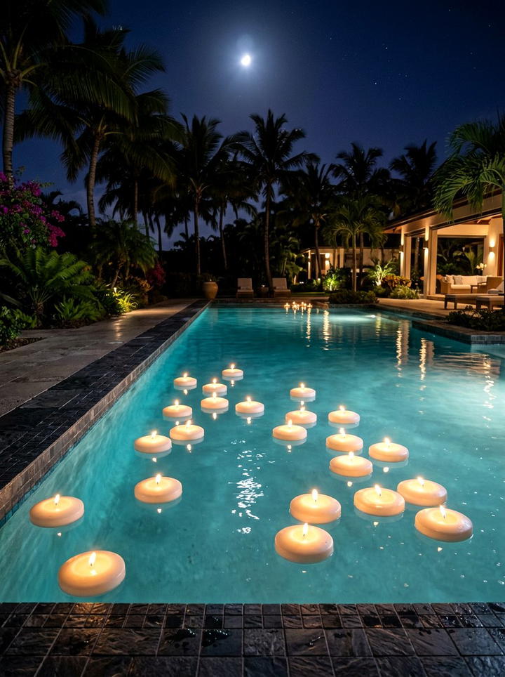 Floating Pool Candle - 25 backyard decorating ideas with candle holders