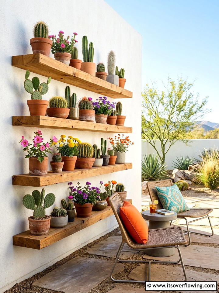 Floating Shelf Plant Wall - 25 backyard ideas with vertical garden