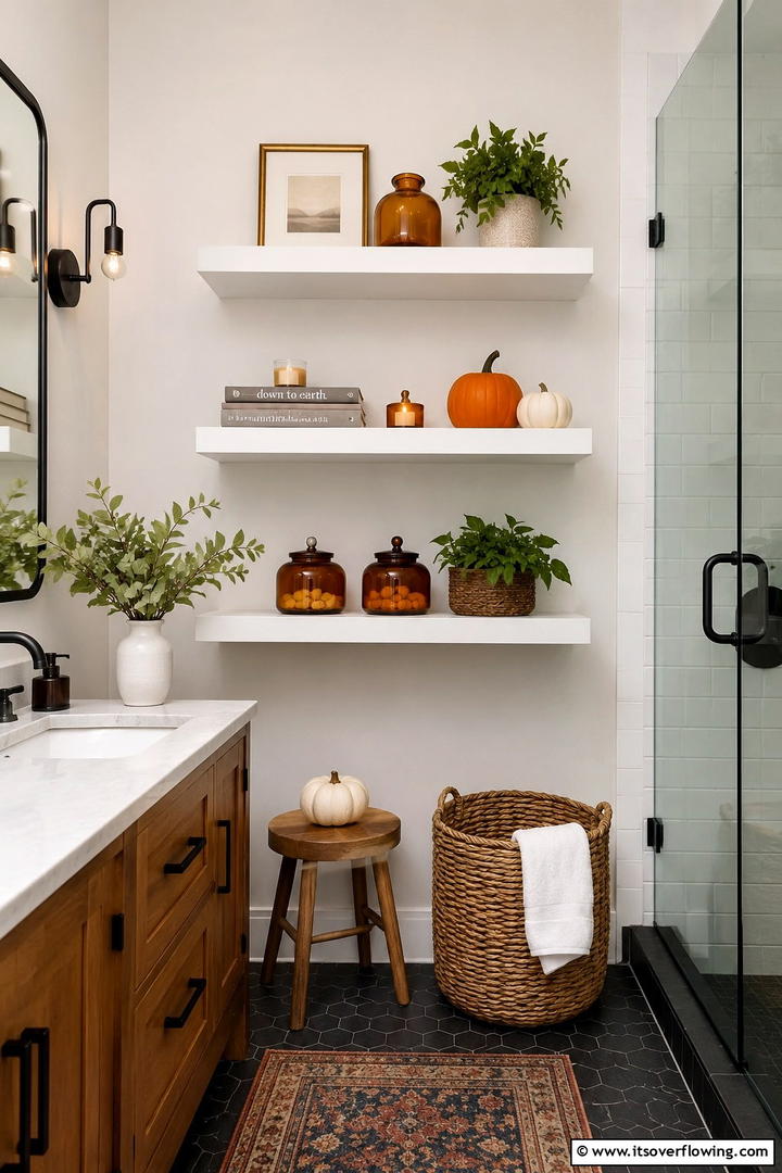 Floating Shelf Vignettes - 50 Fall Bathroom Decor Ideas Roundup- Timeless Tips