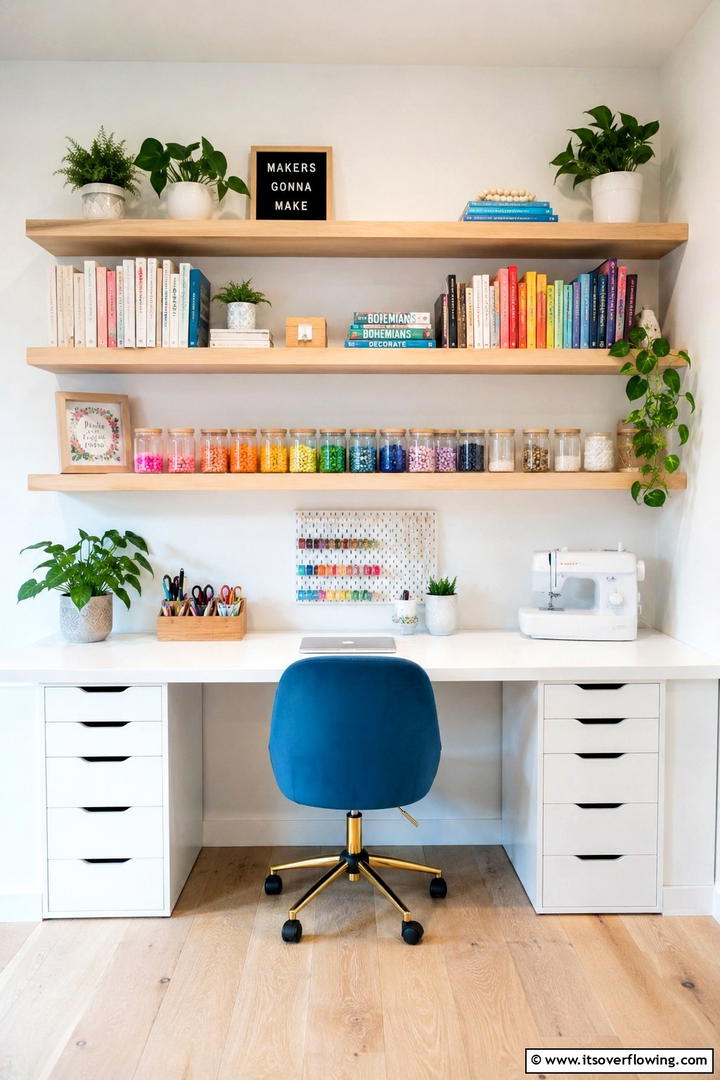 Floating Shelves Display - 30 Small Craft Room Ideas for Organized Creative Spaces