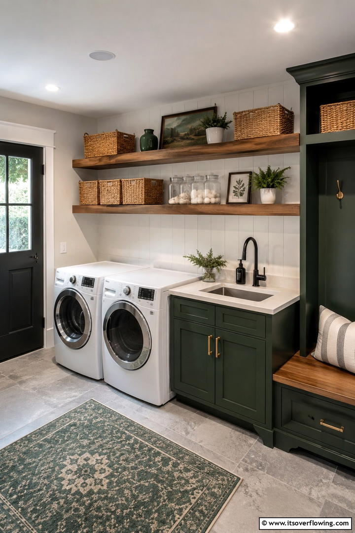 Floating Shelves Display - 30 Mudroom Laundry Room Combo Ideas for Efficient Spaces
