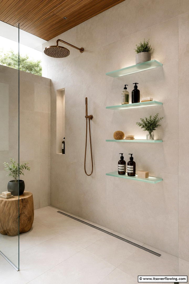 Floating Shelves for Modern Elegance - 30 Shower Storage Ideas to Declutter Your Bathroom